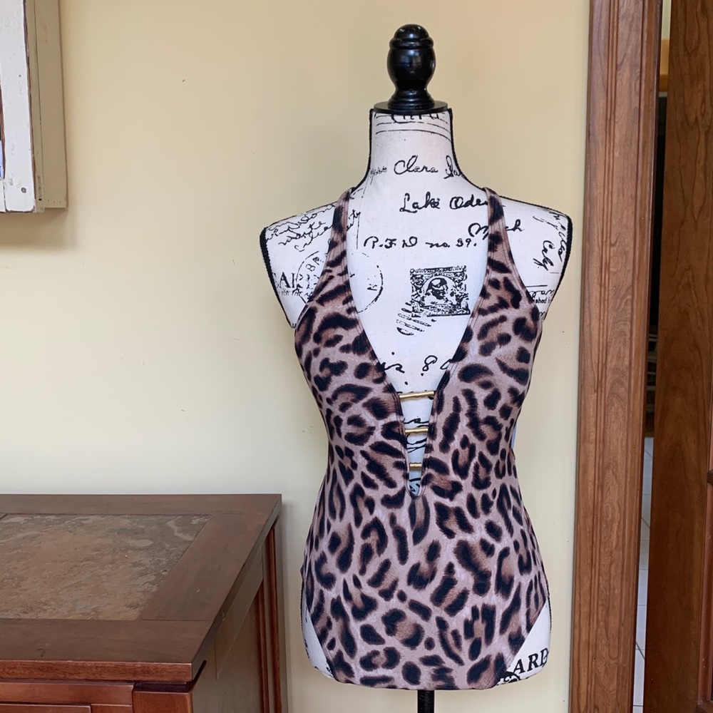 Carmen Marc Valvo Strappy Animal Print One Piece